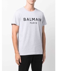 graues bedrucktes T-Shirt mit einem Rundhalsausschnitt von Balmain