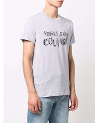 graues bedrucktes T-Shirt mit einem Rundhalsausschnitt von VERSACE JEANS COUTURE