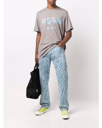 graues bedrucktes T-Shirt mit einem Rundhalsausschnitt von MSGM