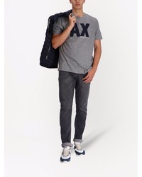 graues bedrucktes T-Shirt mit einem Rundhalsausschnitt von Armani Exchange