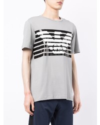 graues bedrucktes T-Shirt mit einem Rundhalsausschnitt von Ea7 Emporio Armani