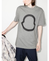 graues bedrucktes T-Shirt mit einem Rundhalsausschnitt von Moncler