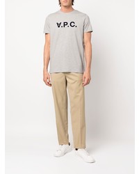 graues bedrucktes T-Shirt mit einem Rundhalsausschnitt von A.P.C.