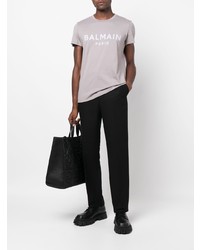 graues bedrucktes T-Shirt mit einem Rundhalsausschnitt von Balmain