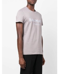 graues bedrucktes T-Shirt mit einem Rundhalsausschnitt von Balmain