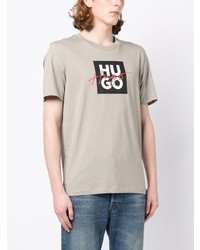 graues bedrucktes T-Shirt mit einem Rundhalsausschnitt von Hugo