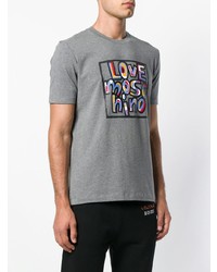 graues bedrucktes T-Shirt mit einem Rundhalsausschnitt von Love Moschino