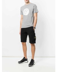 graues bedrucktes T-Shirt mit einem Rundhalsausschnitt von Stone Island