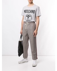 graues bedrucktes T-Shirt mit einem Rundhalsausschnitt von Moschino