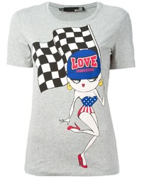 graues bedrucktes T-Shirt mit einem Rundhalsausschnitt von Love Moschino