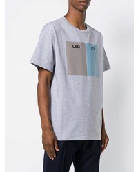 graues bedrucktes T-Shirt mit einem Rundhalsausschnitt von Raf Simons