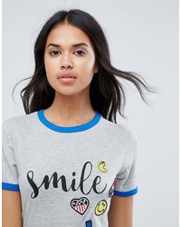 graues bedrucktes T-Shirt mit einem Rundhalsausschnitt von Brave Soul
