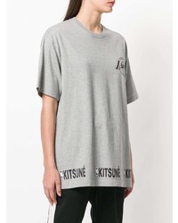 graues bedrucktes T-Shirt mit einem Rundhalsausschnitt von MAISON KITSUNE
