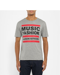 graues bedrucktes T-Shirt mit einem Rundhalsausschnitt von MAISON KITSUNÉ