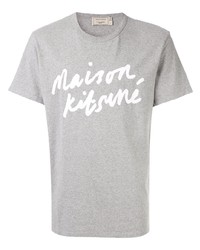 graues bedrucktes T-Shirt mit einem Rundhalsausschnitt von MAISON KITSUNÉ