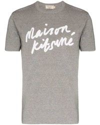 graues bedrucktes T-Shirt mit einem Rundhalsausschnitt von MAISON KITSUNÉ