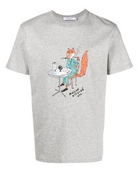 graues bedrucktes T-Shirt mit einem Rundhalsausschnitt von MAISON KITSUNÉ