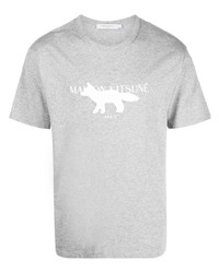 graues bedrucktes T-Shirt mit einem Rundhalsausschnitt von MAISON KITSUNÉ