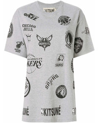 graues bedrucktes T-Shirt mit einem Rundhalsausschnitt von MAISON KITSUNE