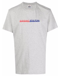 graues bedrucktes T-Shirt mit einem Rundhalsausschnitt von Manuel Ritz