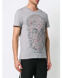 graues bedrucktes T-Shirt mit einem Rundhalsausschnitt von Alexander McQueen