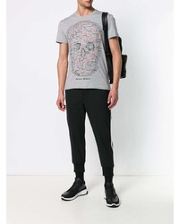 graues bedrucktes T-Shirt mit einem Rundhalsausschnitt von Alexander McQueen