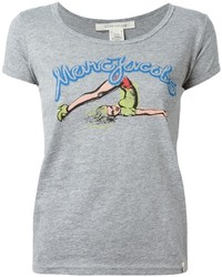 graues bedrucktes T-Shirt mit einem Rundhalsausschnitt von Marc Jacobs