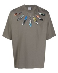 graues bedrucktes T-Shirt mit einem Rundhalsausschnitt von Marcelo Burlon County of Milan