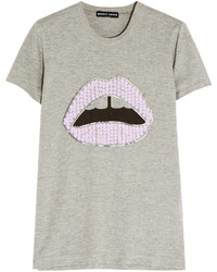 graues bedrucktes T-Shirt mit einem Rundhalsausschnitt von Markus Lupfer