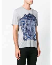 graues bedrucktes T-Shirt mit einem Rundhalsausschnitt von Versace