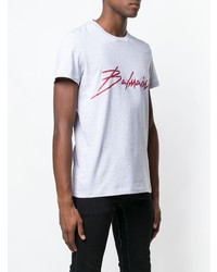 graues bedrucktes T-Shirt mit einem Rundhalsausschnitt von Balmain