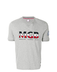 graues bedrucktes T-Shirt mit einem Rundhalsausschnitt von Moncler Gamme Bleu