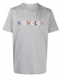 graues bedrucktes T-Shirt mit einem Rundhalsausschnitt von Moncler