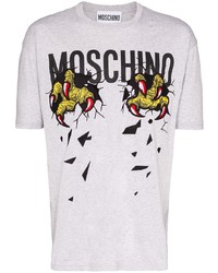 graues bedrucktes T-Shirt mit einem Rundhalsausschnitt von Moschino