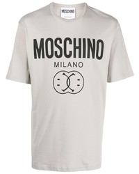 graues bedrucktes T-Shirt mit einem Rundhalsausschnitt von Moschino