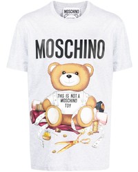 graues bedrucktes T-Shirt mit einem Rundhalsausschnitt von Moschino