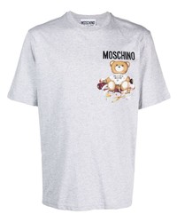 graues bedrucktes T-Shirt mit einem Rundhalsausschnitt von Moschino