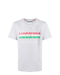 graues bedrucktes T-Shirt mit einem Rundhalsausschnitt von Moschino