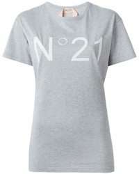 graues bedrucktes T-Shirt mit einem Rundhalsausschnitt von No.21