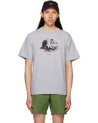 graues bedrucktes T-Shirt mit einem Rundhalsausschnitt von Noah