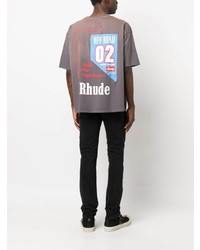 graues bedrucktes T-Shirt mit einem Rundhalsausschnitt von Rhude