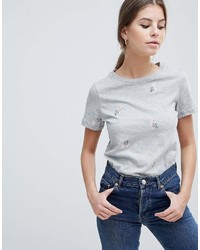 graues bedrucktes T-Shirt mit einem Rundhalsausschnitt von Oasis