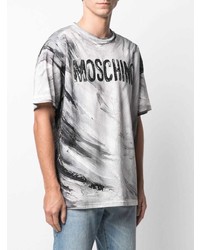 graues bedrucktes T-Shirt mit einem Rundhalsausschnitt von Moschino