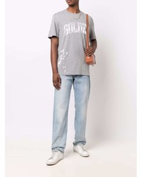 graues bedrucktes T-Shirt mit einem Rundhalsausschnitt von Golden Goose