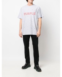 graues bedrucktes T-Shirt mit einem Rundhalsausschnitt von purple brand