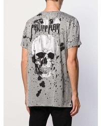 graues bedrucktes T-Shirt mit einem Rundhalsausschnitt von Philipp Plein