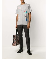 graues bedrucktes T-Shirt mit einem Rundhalsausschnitt von Paul Smith