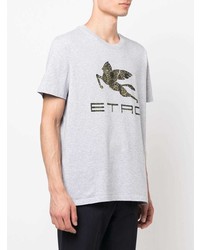 graues bedrucktes T-Shirt mit einem Rundhalsausschnitt von Etro