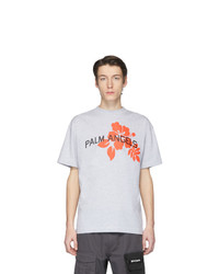 graues bedrucktes T-Shirt mit einem Rundhalsausschnitt von Palm Angels