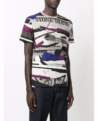 graues bedrucktes T-Shirt mit einem Rundhalsausschnitt von Stone Island